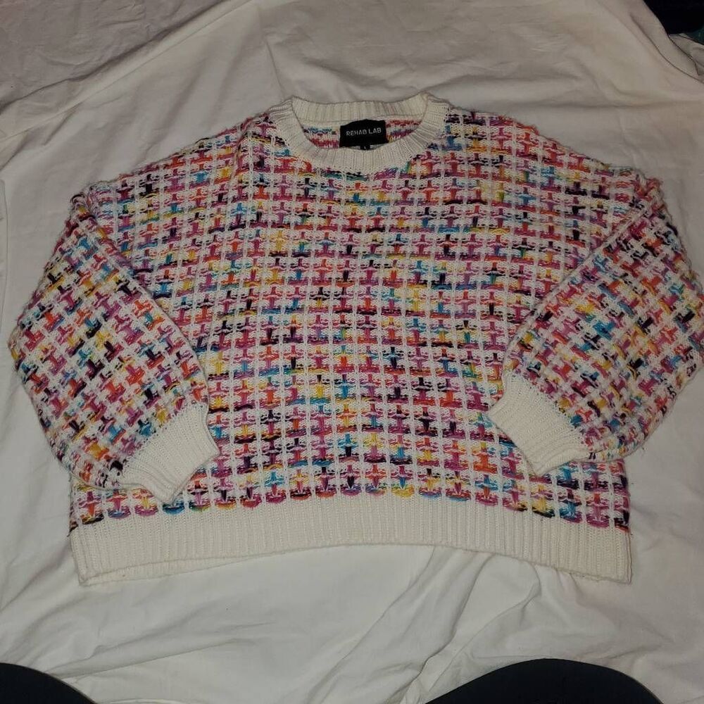 Rehab Lab Multicolor Knit Crewneck Oversized Sweater Size Large